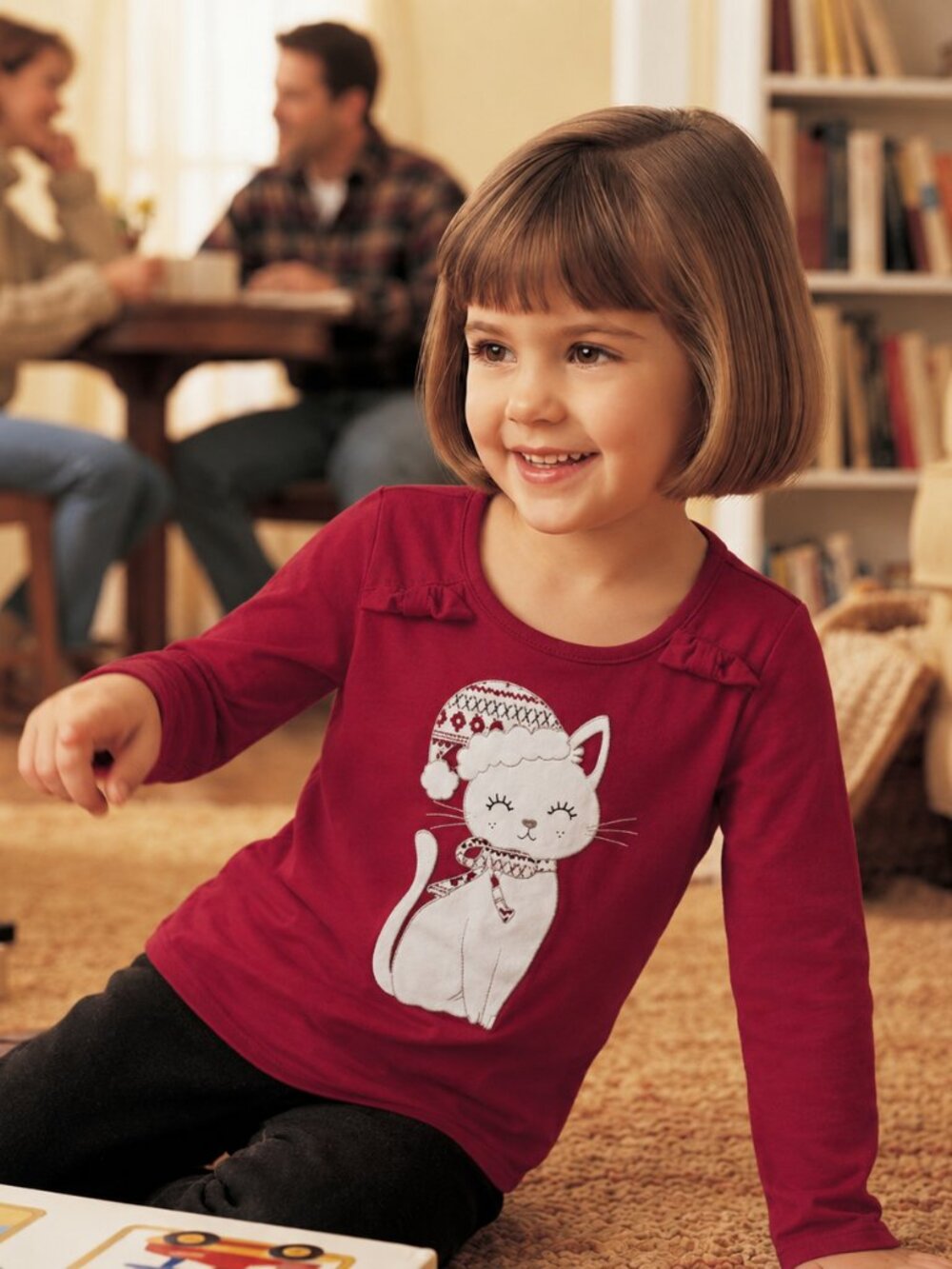 The Childrens Place Girls 4T Red Holiday T-Shirt Christmas Winter Cat Graphic